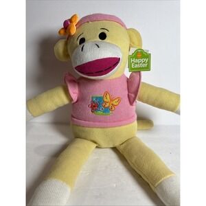 Dan Dee Happy‎ Easter Yellow Sock Monkey with Butterflies on a Pink Shirt
